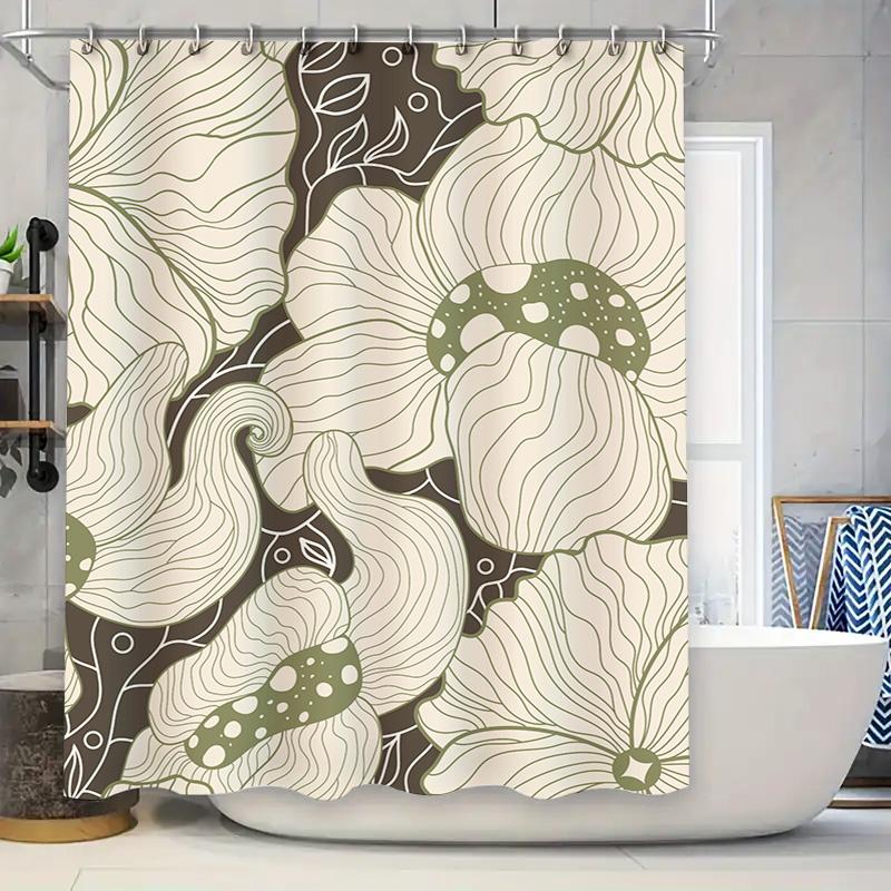 

Modern Floral Printed Shower Curtain For Bathroom Decor With Hook Rings White Green Pattern (Size: 72X84 Inches) W60H190(CM)-1 Pcs
