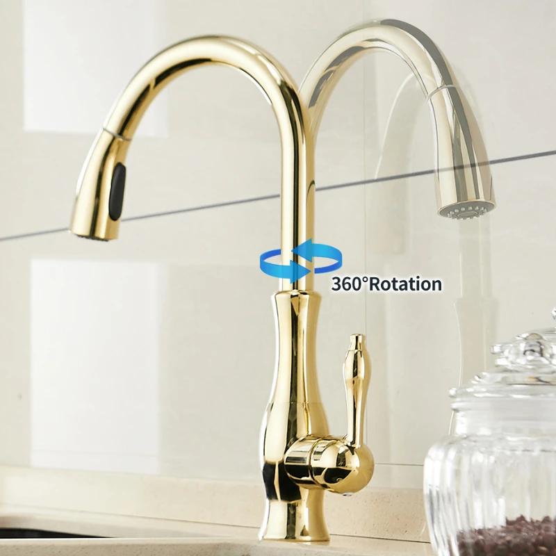 Kitchen Faucet Silver Single Handle Pull Out Design Single Hole Swivel 360 Degree Water Mixing Tap Mixer for Home Use