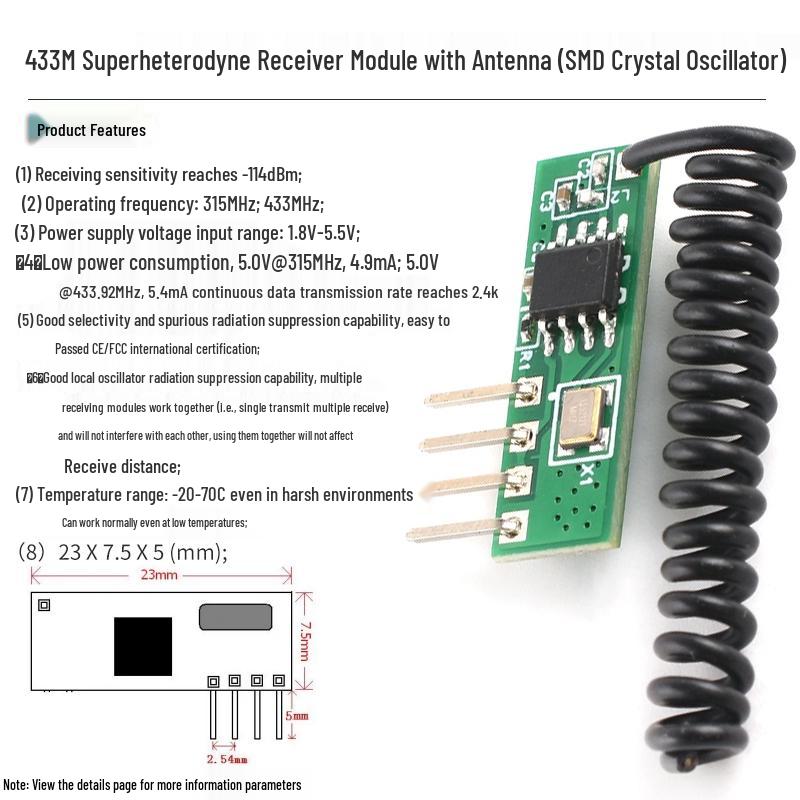 433m Superheterodyne Wireless Remote Control Transmitter & Receiver Module - 315 Long-Range Smart Switch