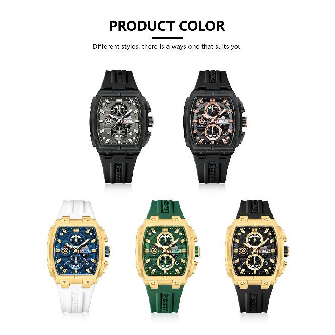 CURREN Luxury Vintage Watch for Men Sports Chronograph Quartz Wristwatches with Silicone Strap,Date,Luminous