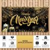 Happy New Year Backdrop Banner, Large Size 78 x 43 Inch Banner Black Gold Background Banners for New Year Party Decorations Celebration