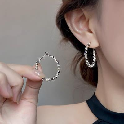 925 Sterling Silver Earrings, Broken Silver Large Circles, Plain Hoop Earrings, High-end Earrings