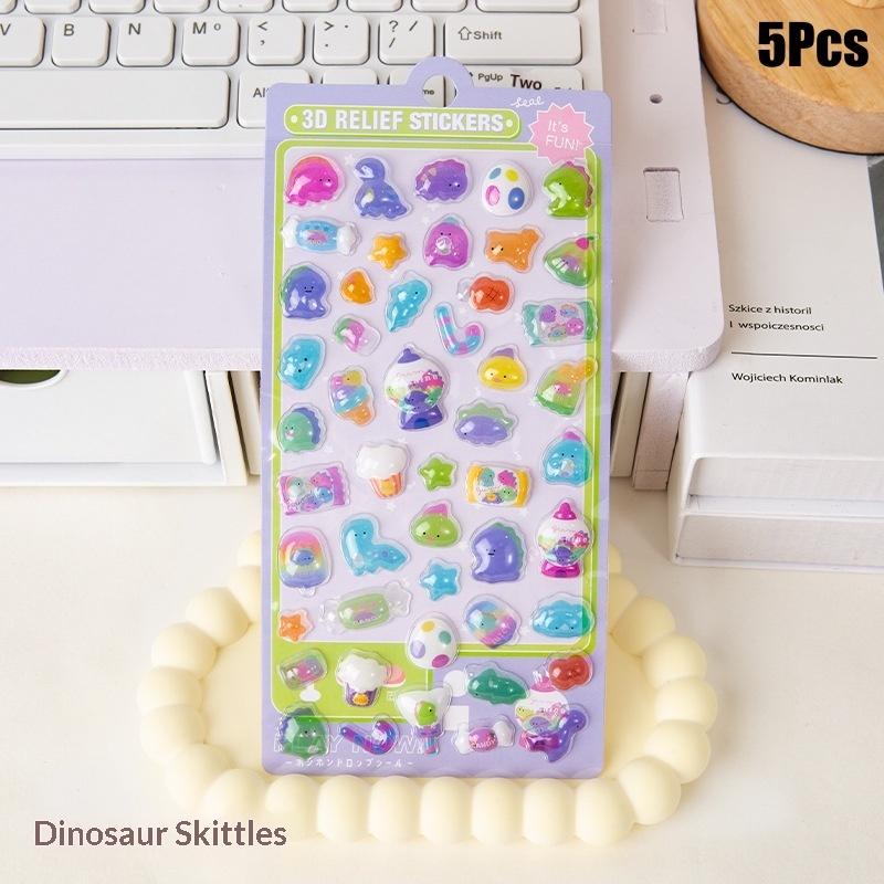 5Pcs Cute Cartoon Animals Stickers 3D Relief Stickers Scrapbooking Diy Diary Cup Decoration Journaling Stationery Sticker