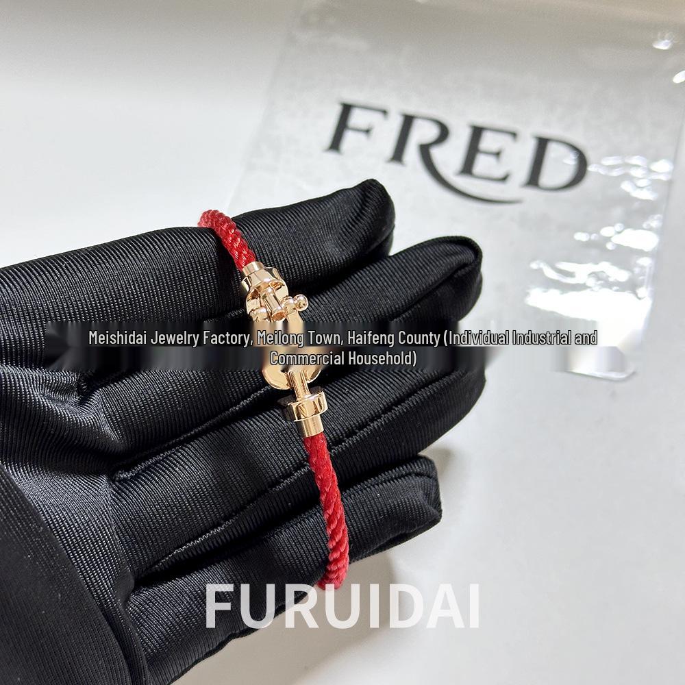 Fei Jia Horseshoe & Eight-Character Buckle Diamond Nylon Bracelet for Couples