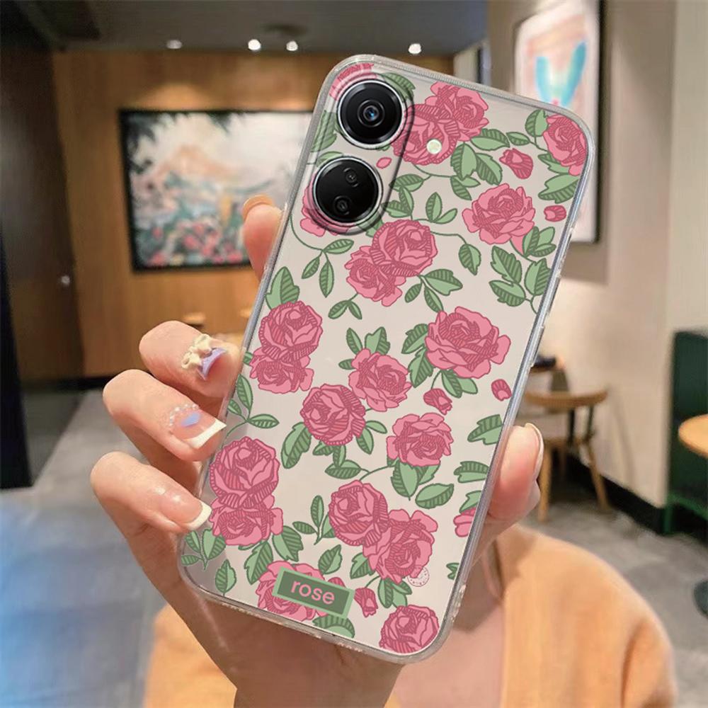 Romantic White Lace Phone Case For Xiaomi Redmi 13C 13 Note 13 12 11 10 8 Pro 10 9C 9A 10C 12C Flower Clear Transparent Cover