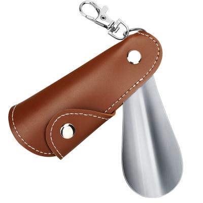 Metalowa łyżka do butów Mini łyżka do butów Podnośnik do butów Przenośna łyżka do butów podróżnych ze skórzanym uchwytem Odliczenie Łyżka do butów na brelok