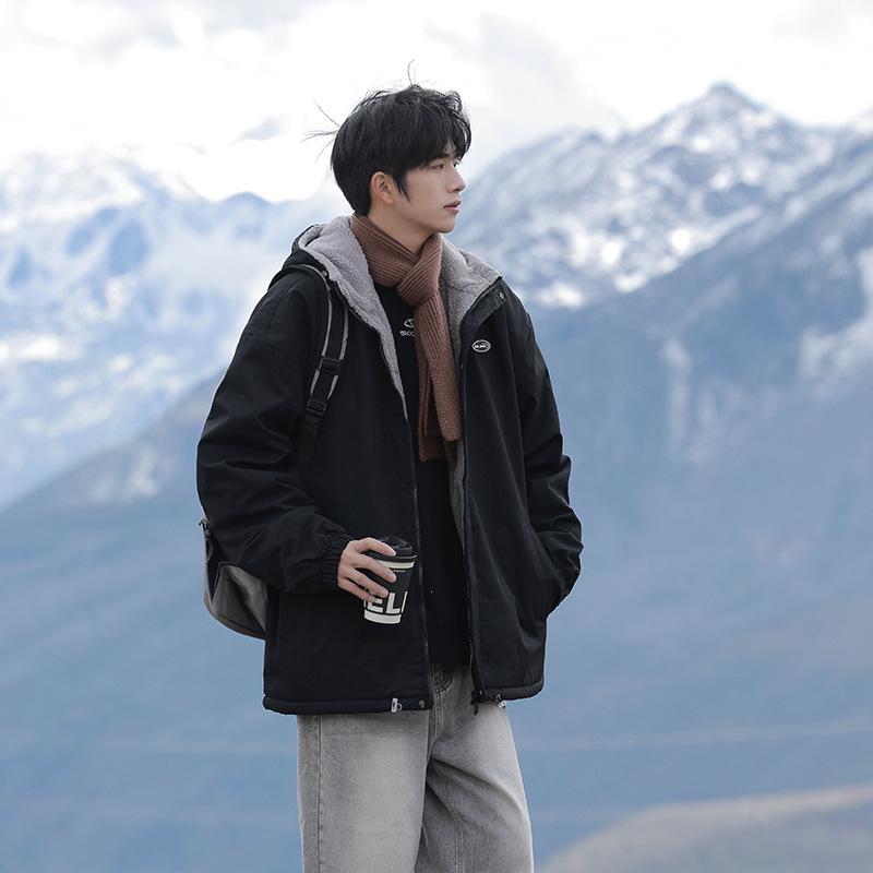 

WASSUPNEST 2025 Men s Thick Hooded Cotton Jacket with Fleece Lining - Autumn/Winter Casual Warm Coat M