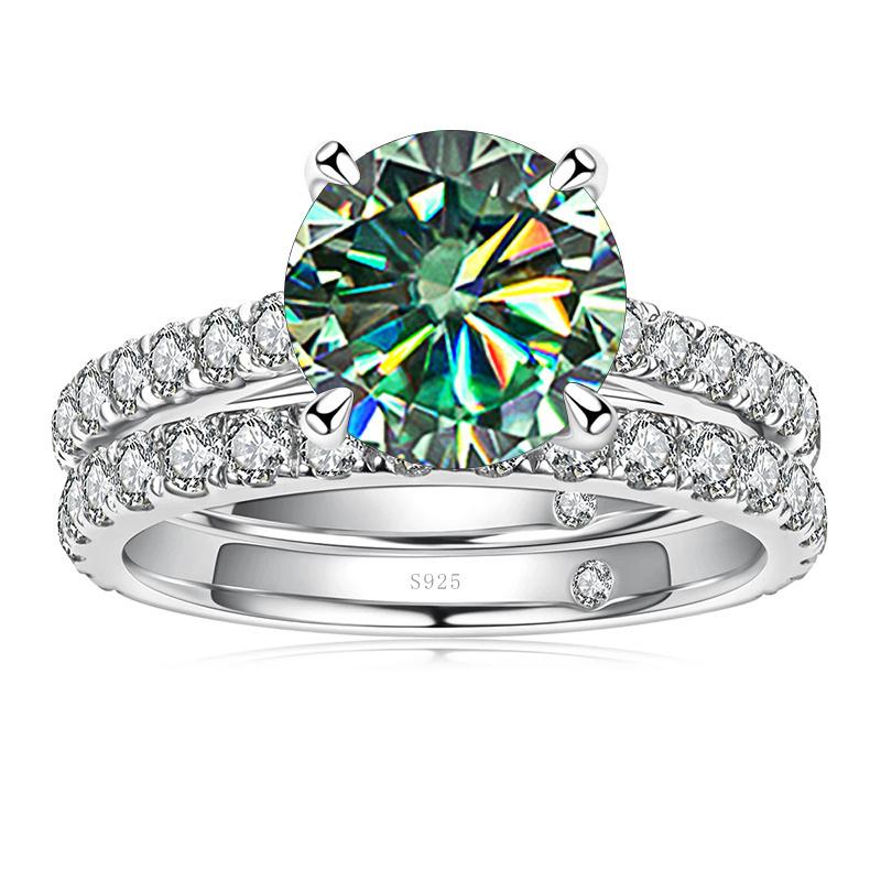 

Bague Ringen, роскошное кольцо с муассанитом 3,0 карата, женское кольцо из стерлингового серебра 925 пробы, ювелирные изделия с четырьмя когтями, свадебные комплекты для свадьбы 3ct No.6 зелёный