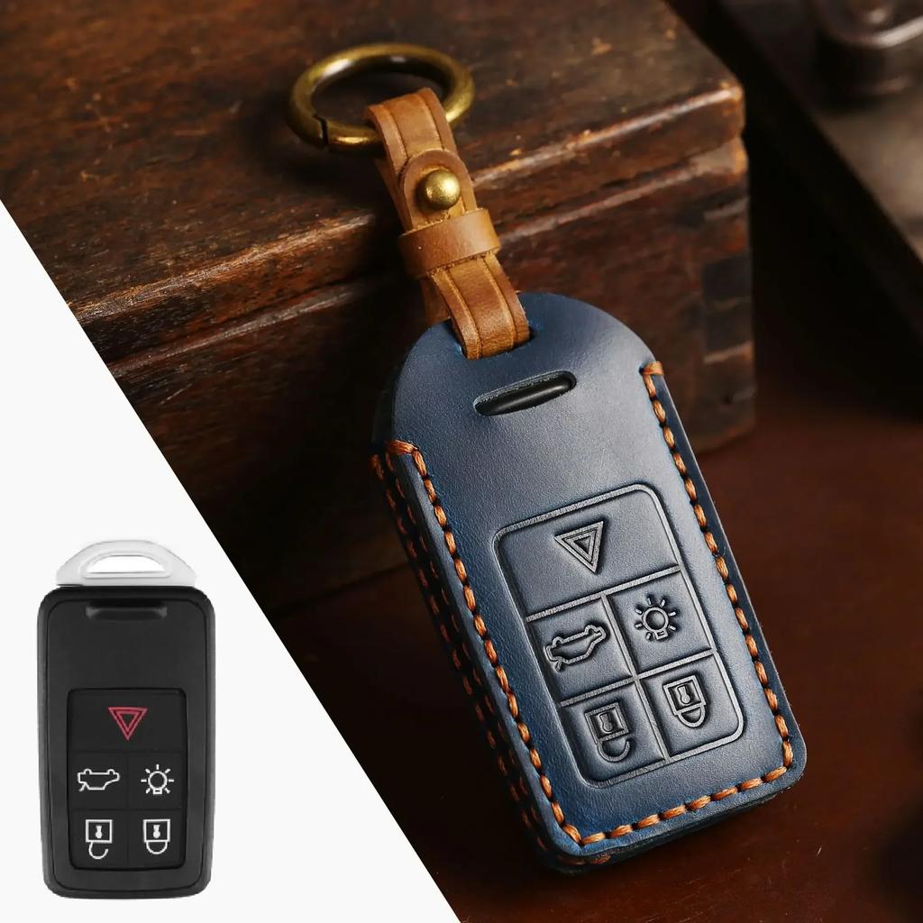 Leather Protector Fob Case for Volvo S60 S80 V60 XC60 XC70 S60L V40 XC90 Keyless Go Remote Car Key Cover Keychain Accessories