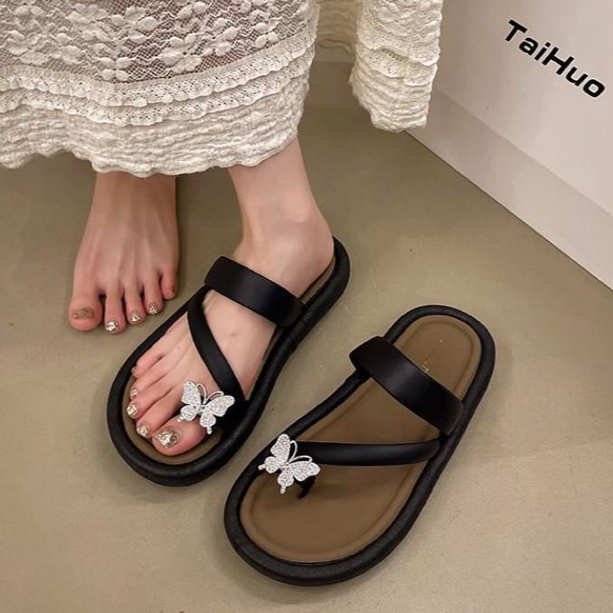 2024 Women's Versatile Rhinestone Bow Sandals: Casual Summer Beach Slippers