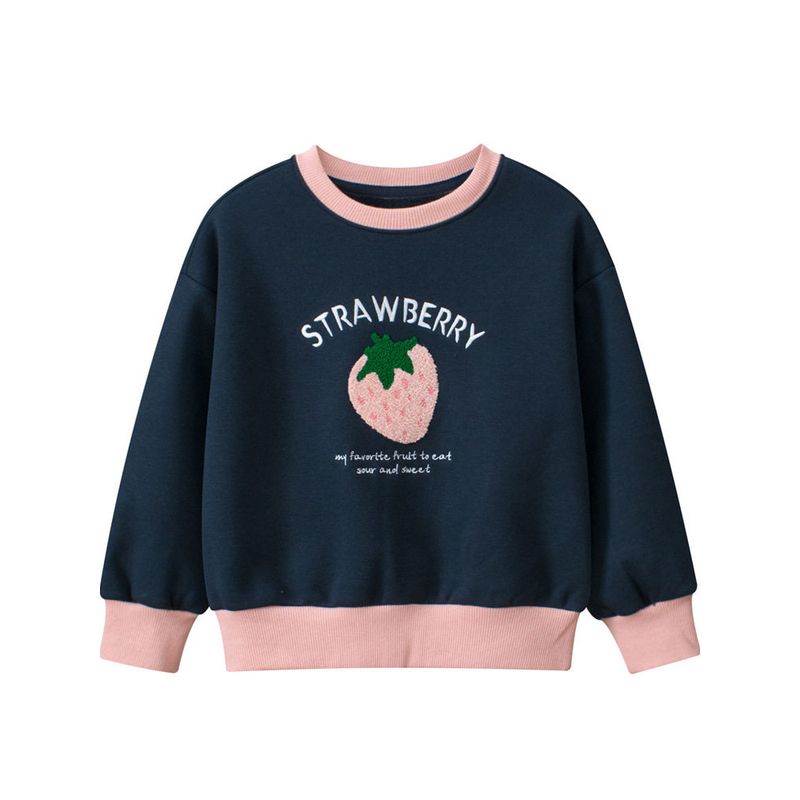 Brand Children's Clothing Korean Style Strawberry Print Kidsren's Sports Sweatshirt Fleece-Lined Autumn and Winter New Style Baby Girl Clothes