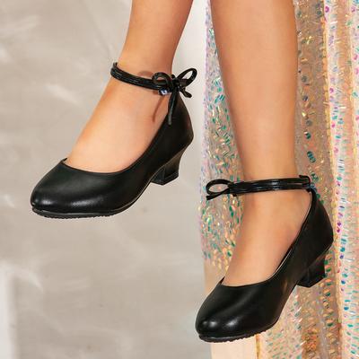 New Girls' Mary Jane Heels Shoes Children's Leather Shoes with Ankle Bowknot Elegant Princess Dress Shoes for Kids Party Wedding