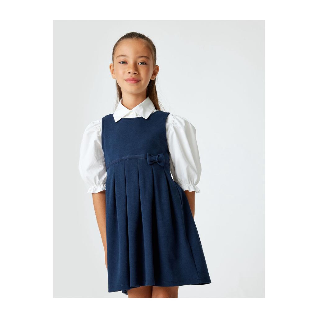 School Dress Pleated Sleeveless Round Neck Cotton