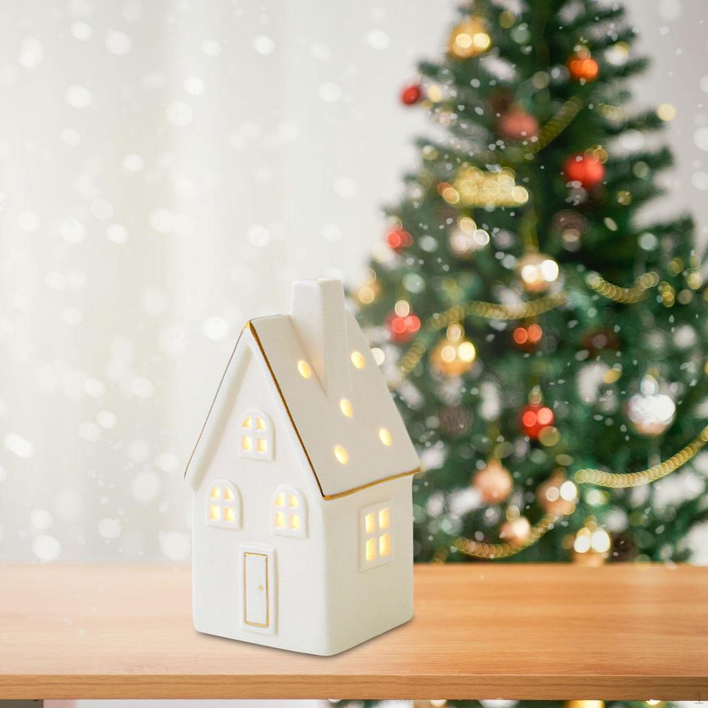 Weihnachtsdekoration Beleuchtete Statue Keramik Weihnachtsornament Tischfigur für Schaufenster Desktop