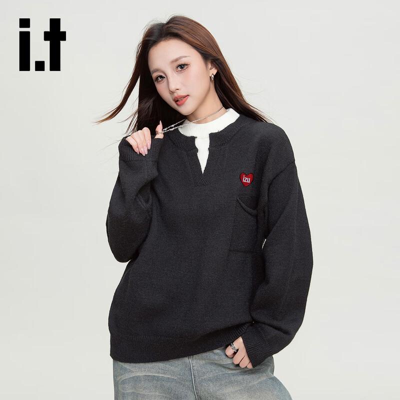 Izzue Faux Two-Piece Round Neck Knit Sweater