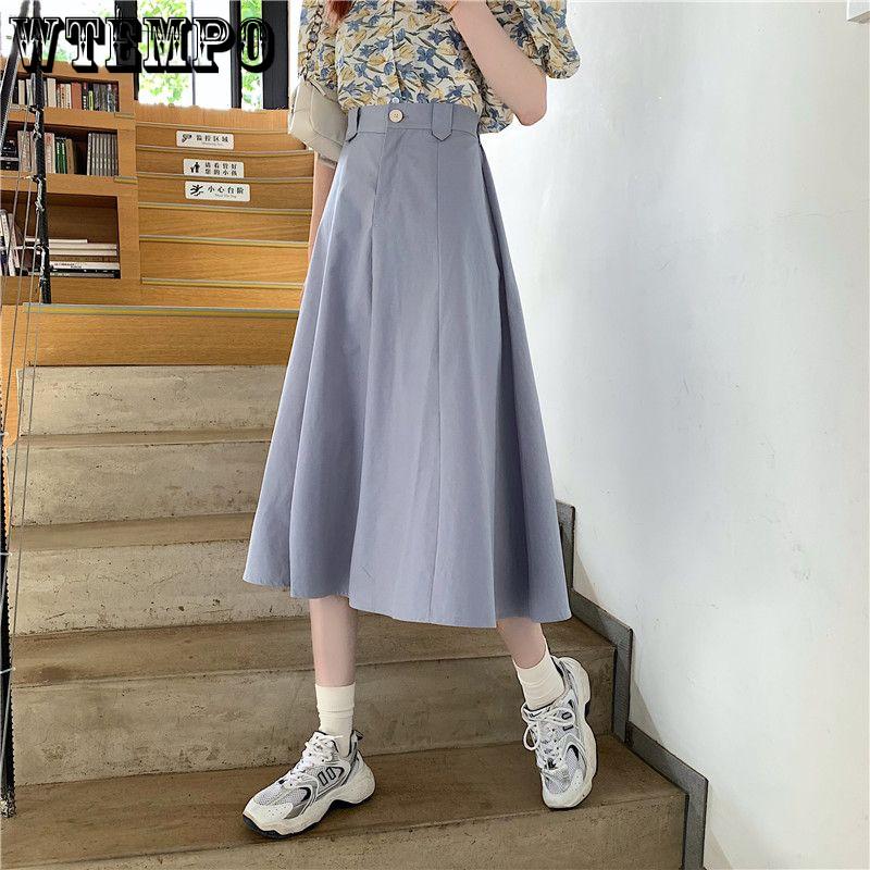 Female Simple Solid Mid-length Half-body Skirt Spring and Summer A Line High Waist Thin Design Sense Niche Elastic Waist Umbrella Skirt