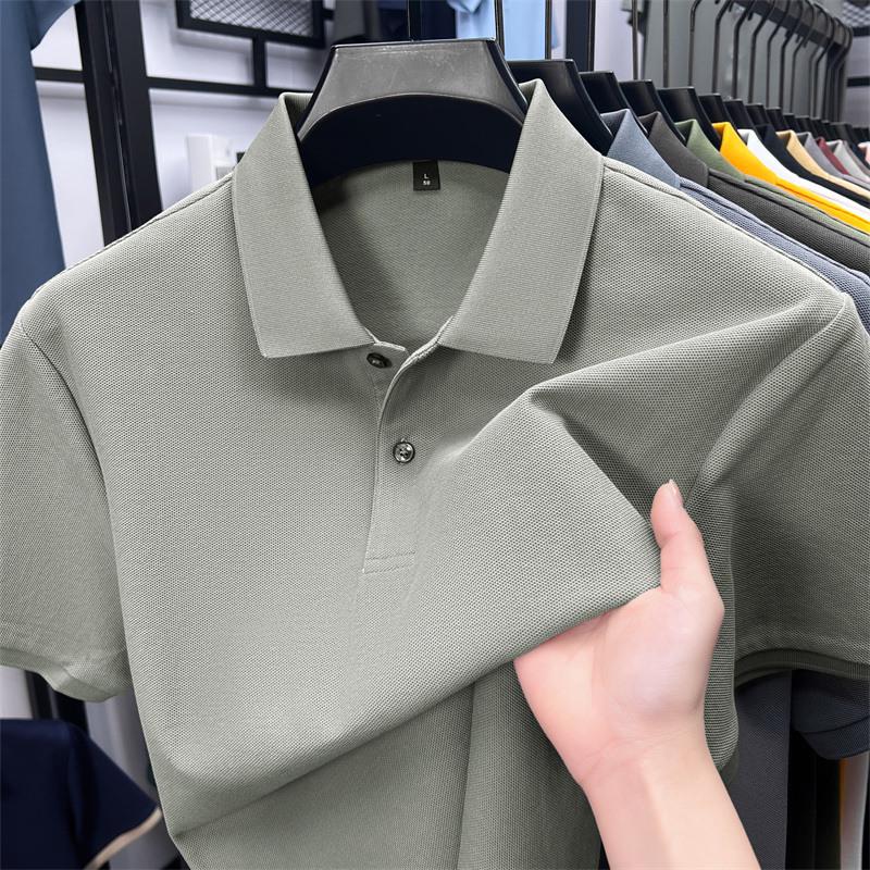 New Pure Cotton Men's High-End Polo Shirt - Short Sleeve, Lapel, Solid Color, Casual Summer T-Shirt