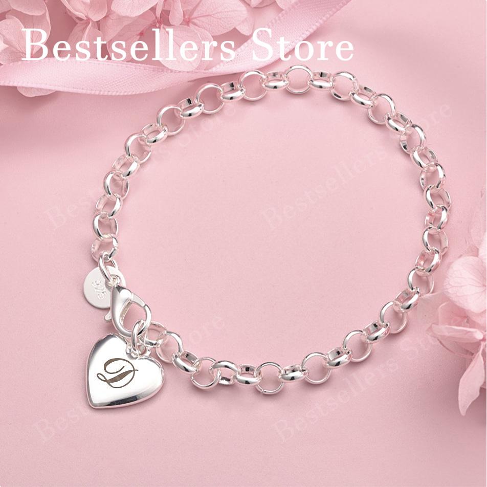 Luxury 925 sterling silver 8-inch 26 letter heart-shaped bracelet for women's fashionable wedding accessories
