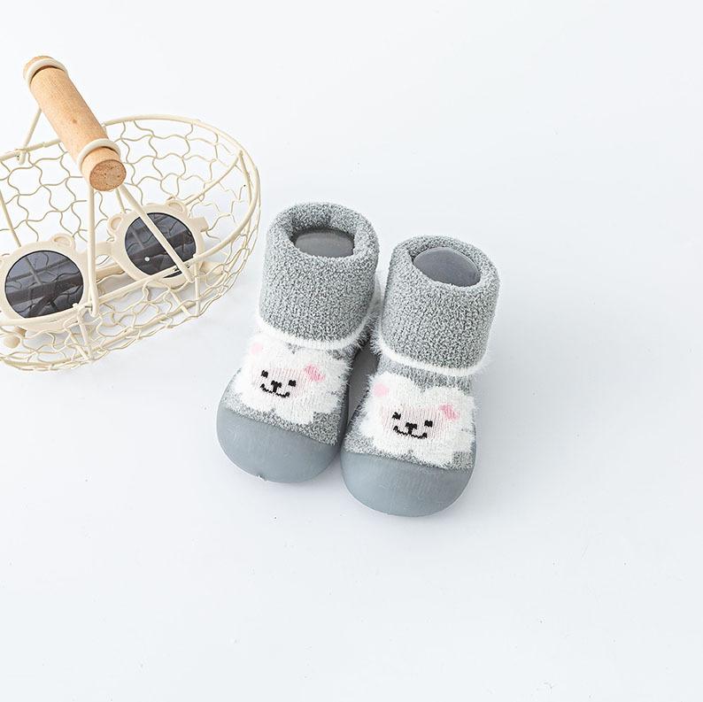 Baby toddler shoes autumn and winter plus velvet children's socks shoes infant soft sole floor shoes cartoon pattern