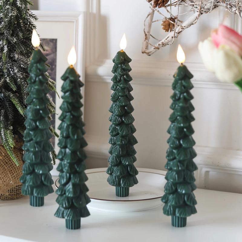 Christmas Tree Shaped Candles with Gold Powder Decorative Table Ornaments for Home Party New Year Xmas Festival Holiday Decoration