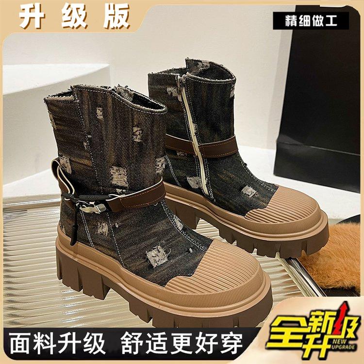 Martin Boots Women's British Style Thin 2025 Autumn New Thick-soled Breathable Versatile Tooling Boots Western Cowboy Short Boots