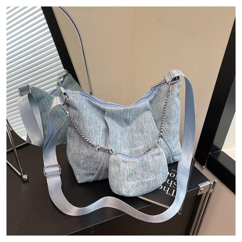 Canvas bag women's large-capacity new summer versatile messenger mother and child bag pleated college student tote bag