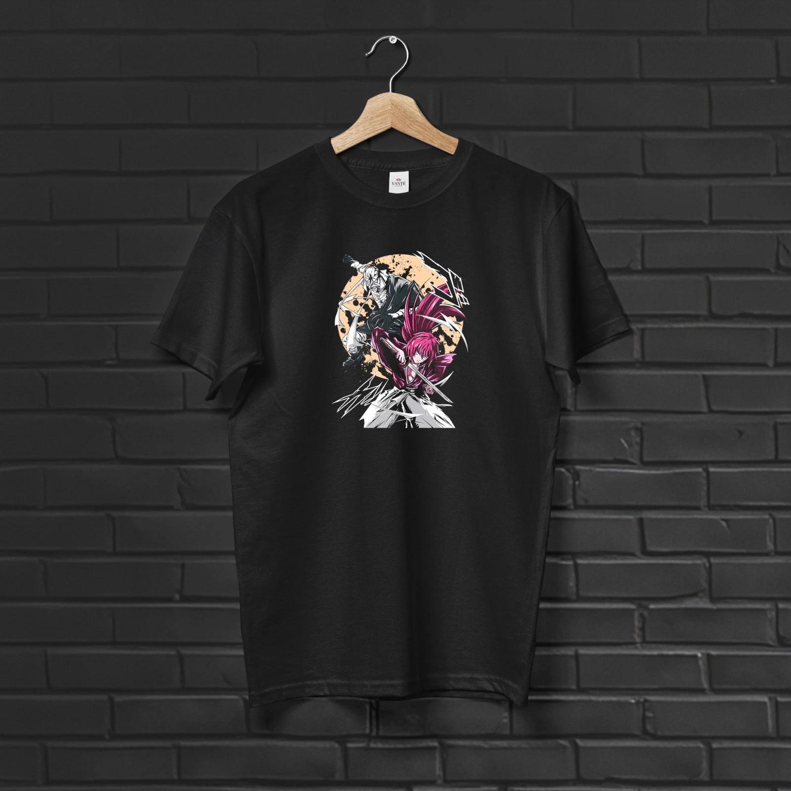 Himura Kenshin vs Shishio Makoto T-Shirt Samurai Graphic Tee Mens Unisex Cotton 4XL