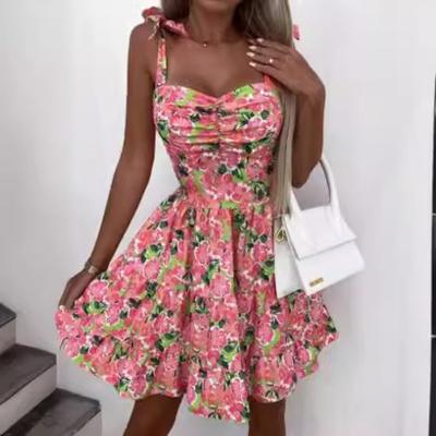 Women's Sweetheart Neck Floral Print Tiered Mini Dress High Waist Ruffle Strap Casual Summer Dress