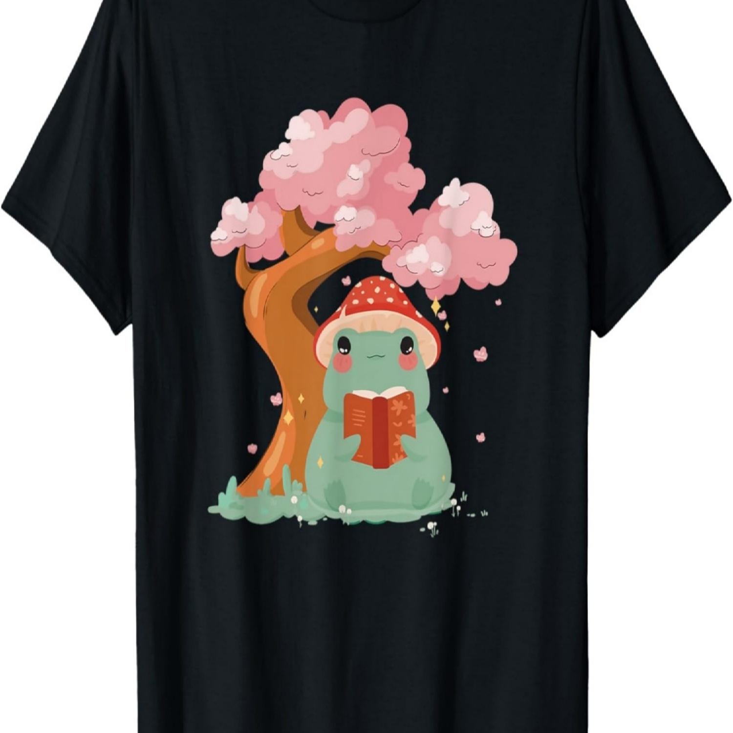 Cute kawaii frog reading Sakura Cherry Blossom tree  T-Shirt S