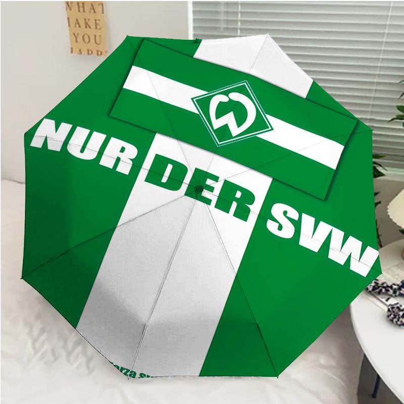 Werder Bremen LOGO Print Automatic Umbrella, 8 Rib Iron Frame, Plastic Handle, Suitable for Outdoor Travel &Daily , Ideal Gift
