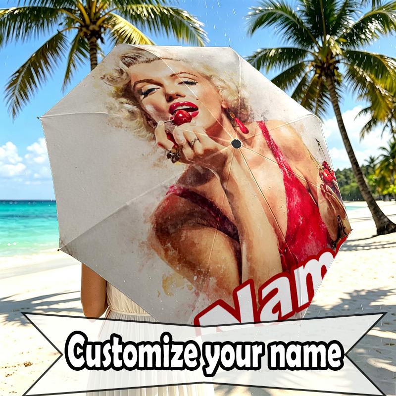Custom Name Personalized Singer Print Umbrella, Auto Open Close, 8‑Rib Sturdy Frame, Commute Camping Hiking Use, Birthday Gift