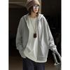 Womens Oversized Hoodie With Raw Edge Detail Streetwear Style Cotton-Linen Blend Loose Fit Long Sleeve Pullover