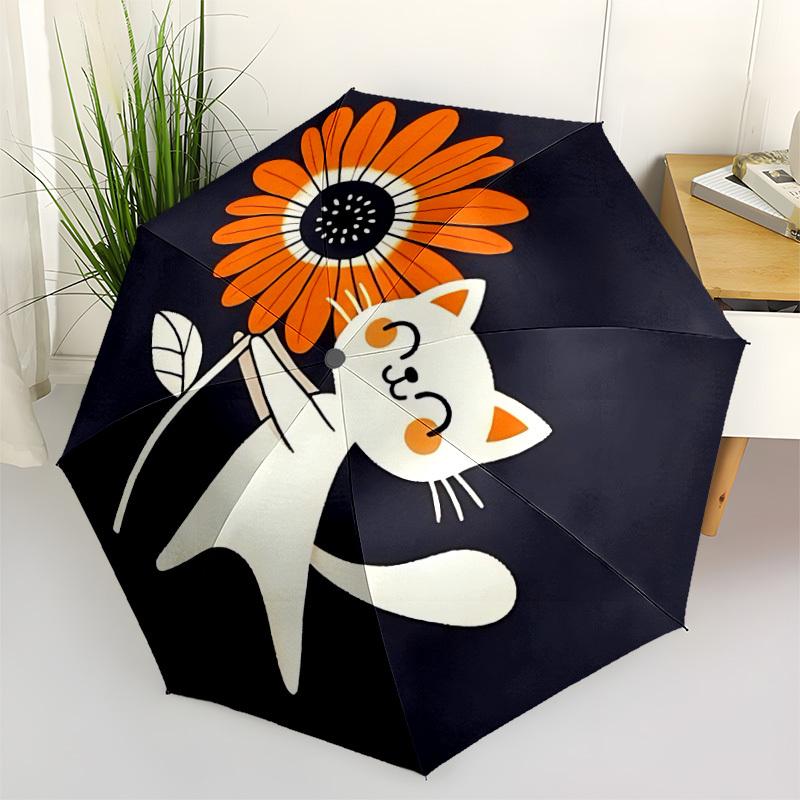 1PC Kitten "Flower" Automatic Folding Umbrella Automatic Open/Close, Automatic Folding, 8-Rib Durable Frame, Portable Travel Umbrella 733