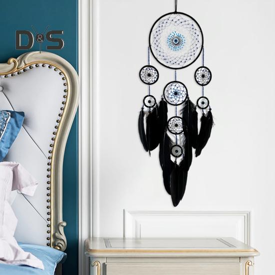 Traumfänger mit Teufelsauge, Feder, für Zuhause, Büro, Wohnzimmer, Schlafzimmer, Wandkunst, handgefertigt, zum Aufhängen, Traumfänger, Dekoration, Ornament, Anhänger