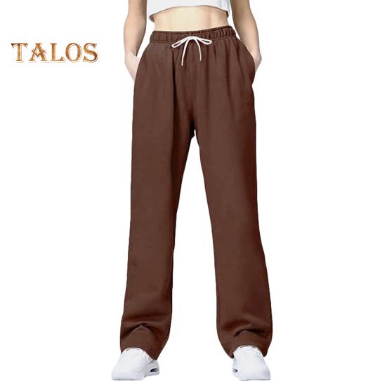Spodnie damskie Średni stan Elastyczna talia Regulowane ściągacze Długie spodnie Jednolity kolor Proste szerokie nogawki Spodnie sportowe na jesień i zimę