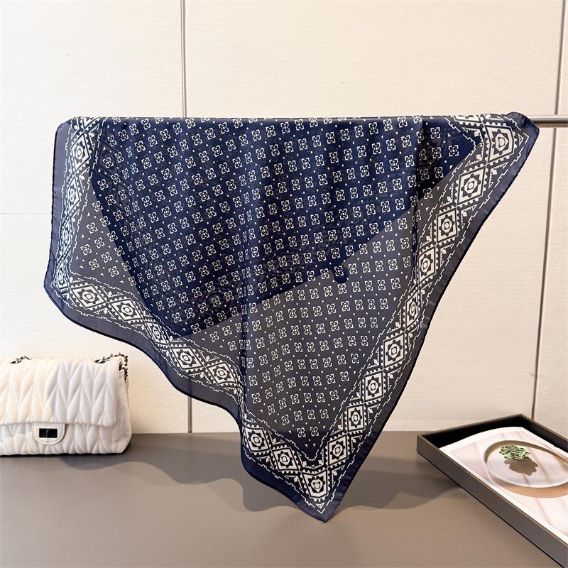 Luxury plaid faux silk printed small square scarf shawl neck scarf high-end neck wrap headscarf for women