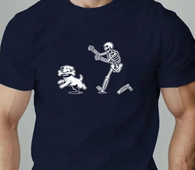 Men Casual Summer TShirt with Playful Puppy and Bone Graphic Cotton Crew Neck Short Sleeve Tee Regular Fit with Slight Stretch