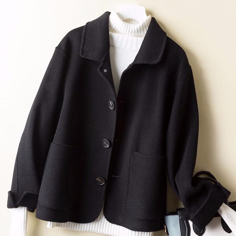 Langarm Wärme Windjacke Große Größe Wollmantel Herbst und Winter Große Größe Frau Kleidung S black