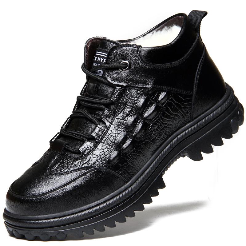 

Мужские кроссовки из натуральной кожи с крокодиловым принтом, мужская повседневная обувь, роскошные британские модные кожаные туфли, теплые зимние ботинки с шерстяной подкладкой 38 чёрный