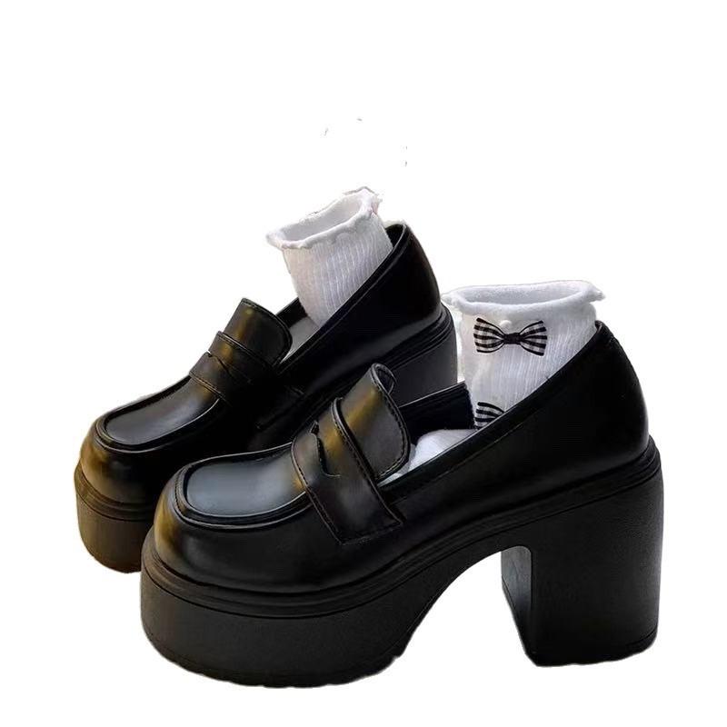 Small Leather Shoes Women's Super High Heel 2025 Spring New Heightening British Style Single Shoes Platform Thick Heel Loafers Women