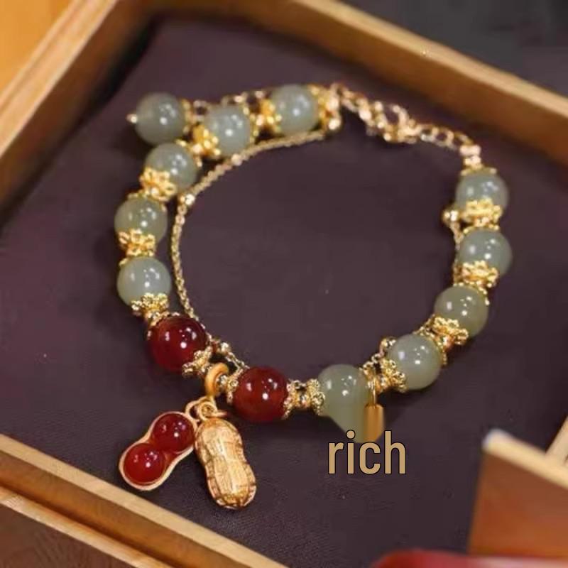 Golden Silk Jade Bamboo Bracelet: Elegant Beaded Pumpkin Design with Imitation Hetian Jade In New Chinese Retro Style