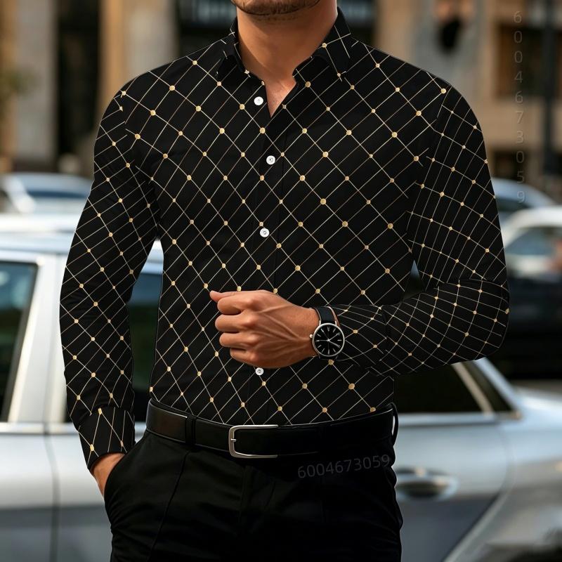 2026 Hot Selling Men's Shirt Gradient Printed Shirt Street Style Lapel Slim Fit Long Sleeved Shirt Business Casual Top