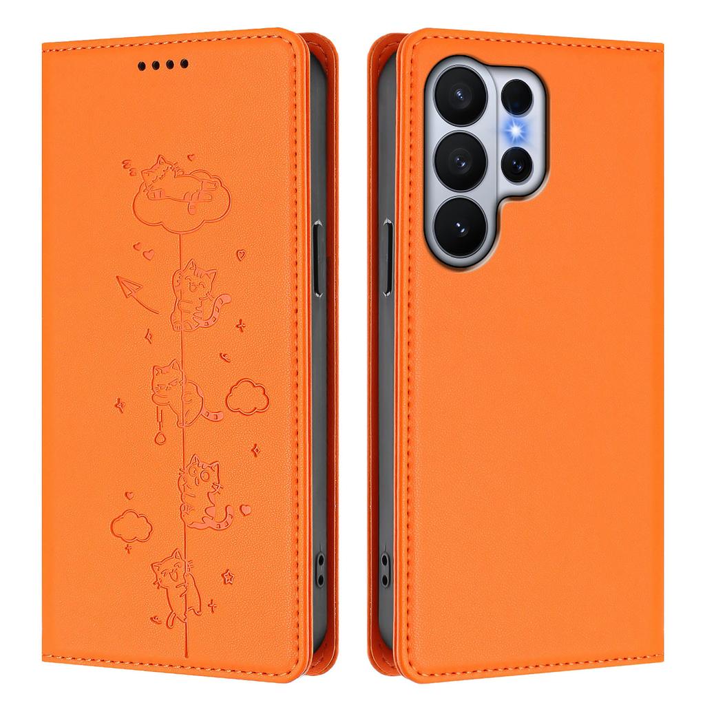 Strong Magnetic Cute Cat Cards Solt Wallet Leather Phone Case For Samsung S26 Ultra Edge S25 Plus S24 FE A56 Kickstand Cover