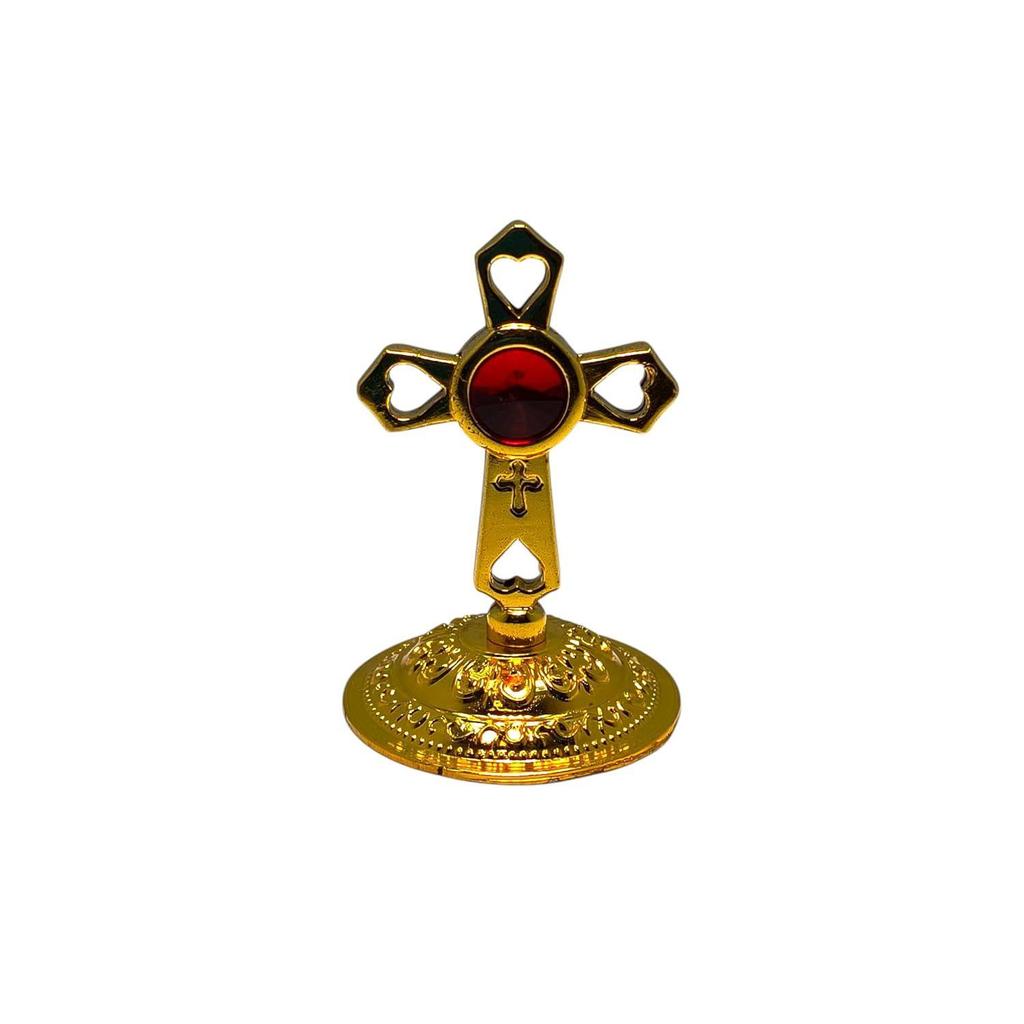 Metal Jesus Cross Idol Golden Double Sided Decorated Showpiece for Car Dashboard/Home Decor/Living Room (7.5cm)