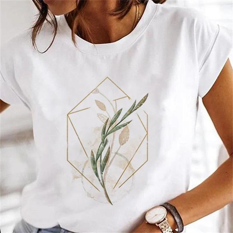 Women's Floral Plant Crew Neck Large Size Short Sleeve T-Shirt Women's Top