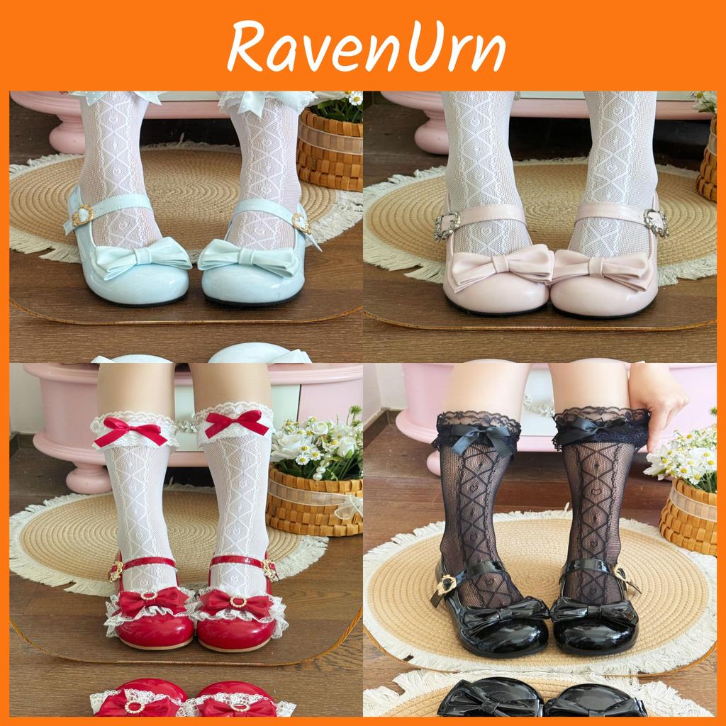 Lolita Lace Trim Mid Calf Socks With Bow For Girls Summer Fashion