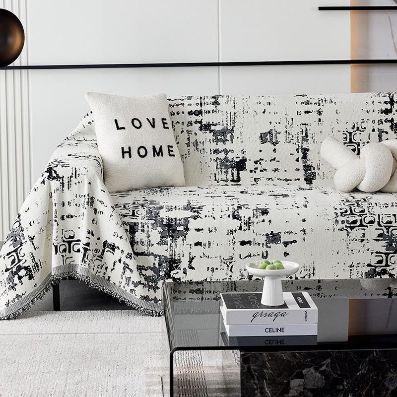 Leichter Luxus und hochwertiger Sofabezug Stoff Vollbezug Chenille Ganzjahreszeit Anti-Katzenkratzer Französische Sofakissenbezug Decke