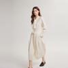 ELLE Elegant Striped Long Sleeve Dress With Waist Detail Women Dresses Beige EL49660