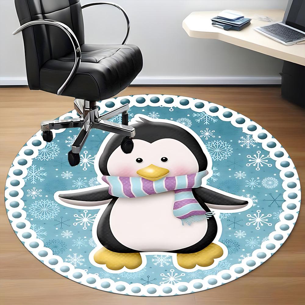 1pc Penguin Winter Scarf Chair Carpet for Office, Soft, Non-Slip Polyester Mat, Office, Entryway, Living Room, Bedroom, yy251207240