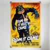 Vintage From It Came Movie Poster Metal Tin Sign, Monstrous Creature & Military Background, B-Movie Horror Wall Decor for Man Ca